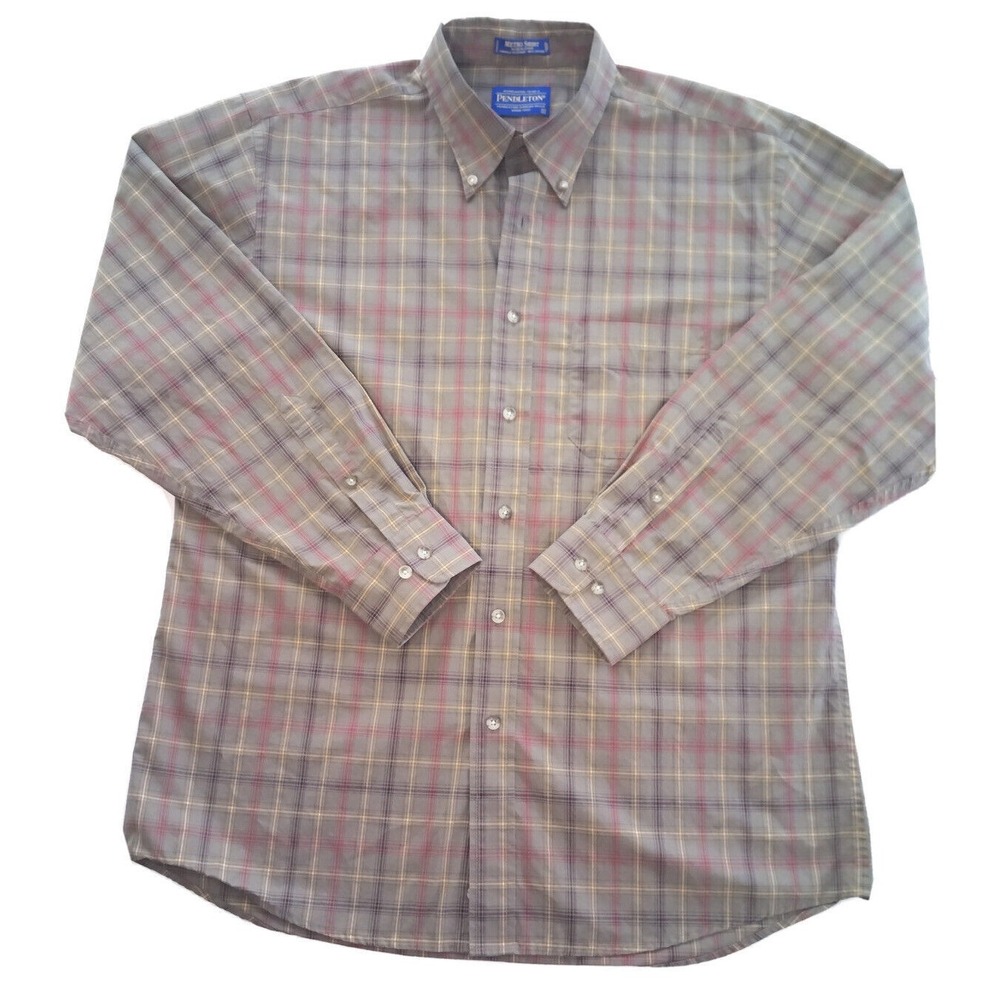 Pendleton Metro Shirt Mens Large Plaid Long Sleeve Button-Down Casual Camp Shirt
